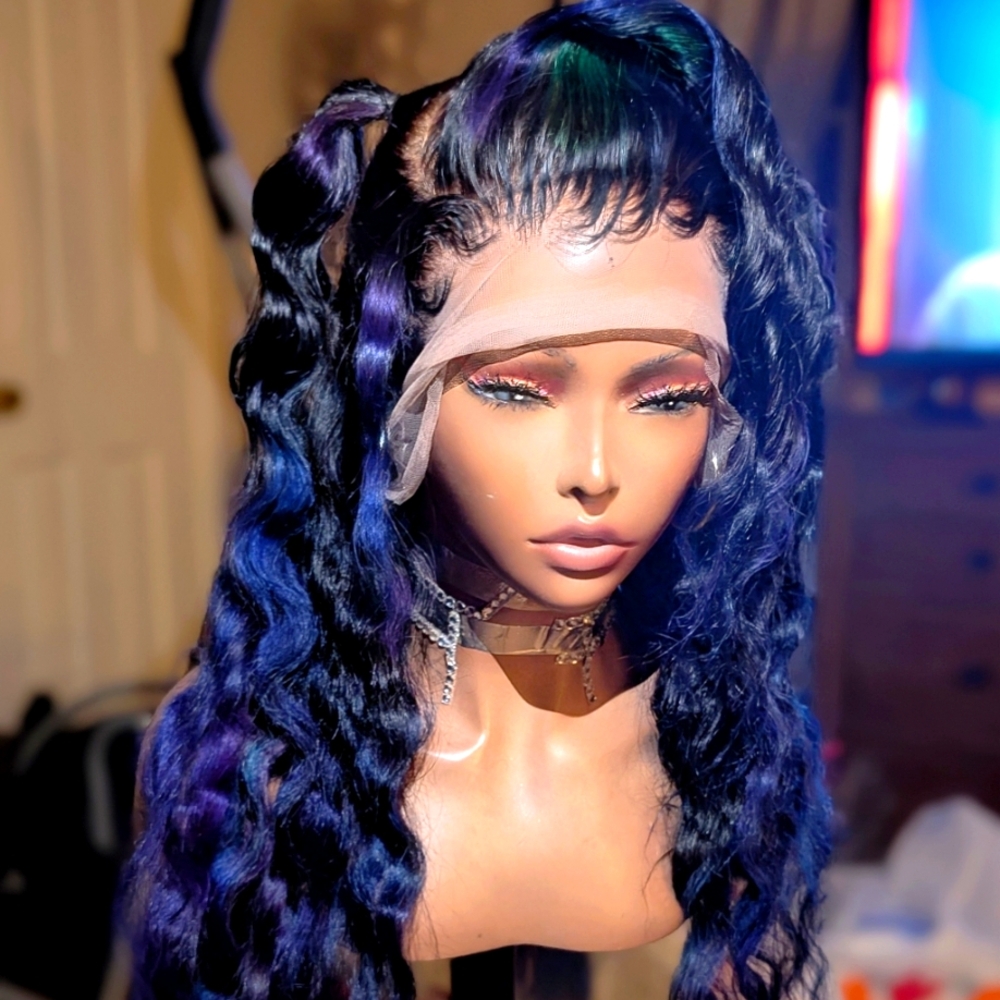 Stylish Blue and Black Lace Front Wig